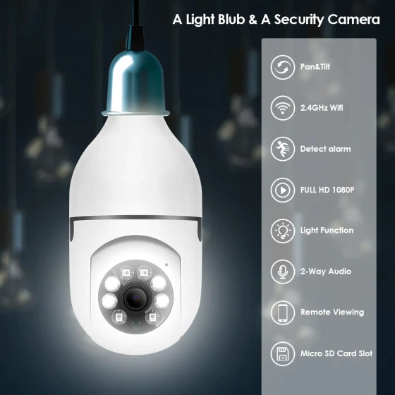دوربین لامپی چرخش 360 درجه قابل کنترل با نرم افزار v380 اصل
